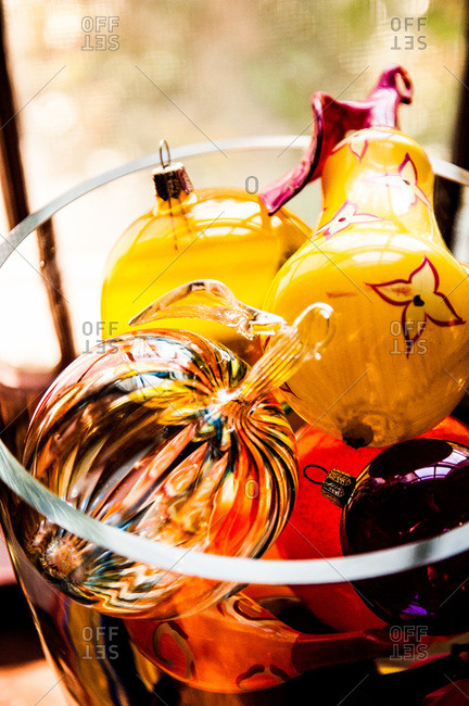 Bowl of Christmas decorations