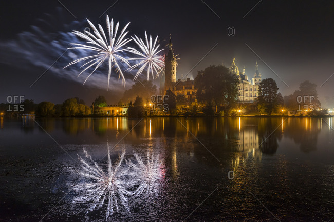 Fireworks at the castle, Mecklenburg-Vorpommern, Germany