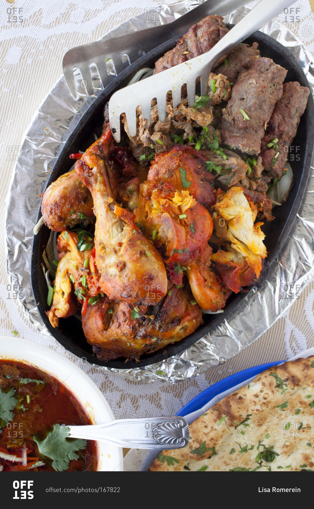 Tandoori chicken and beef with nihari and garlic naan