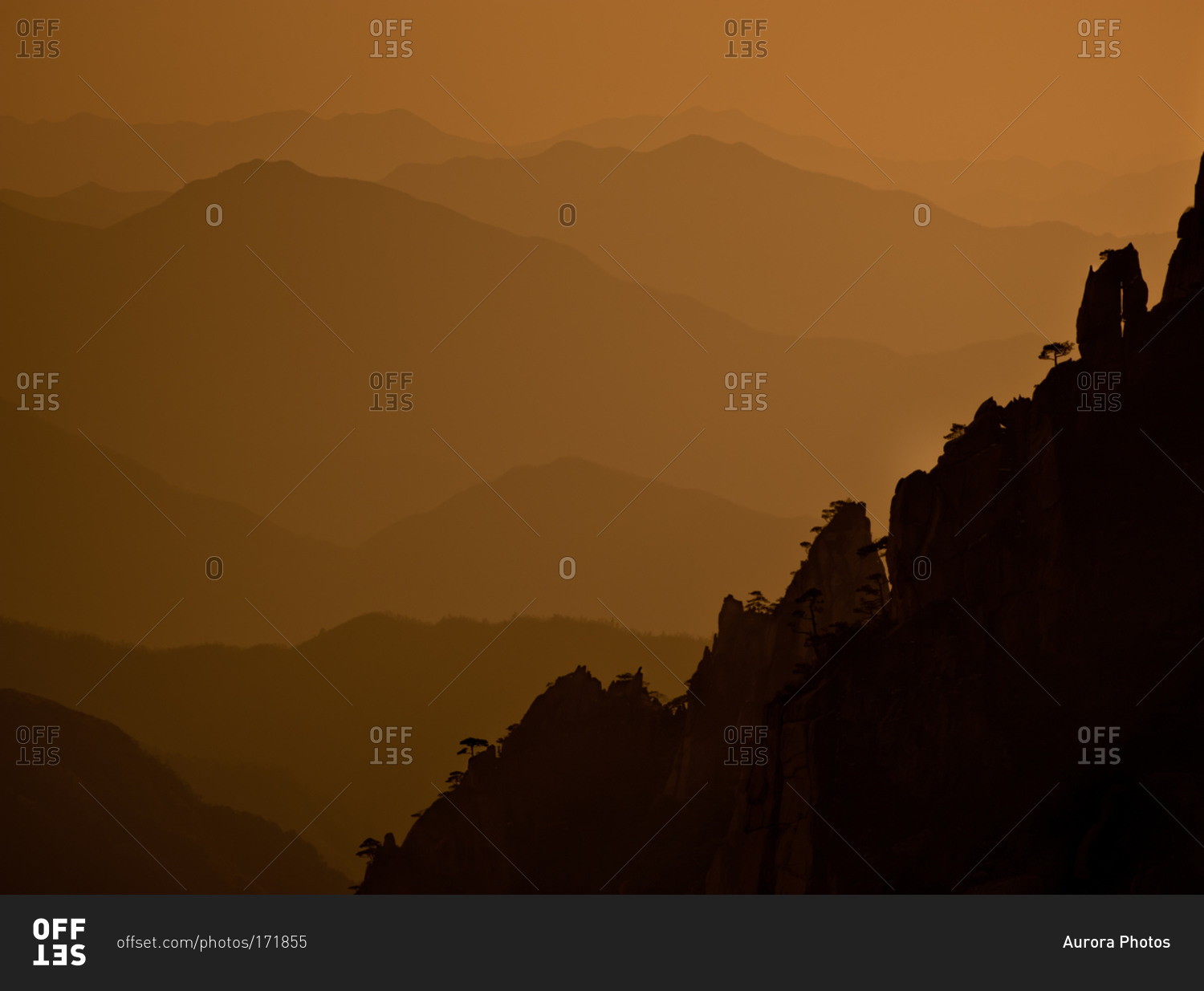 Layers of mountains at Yellow Mountain, China