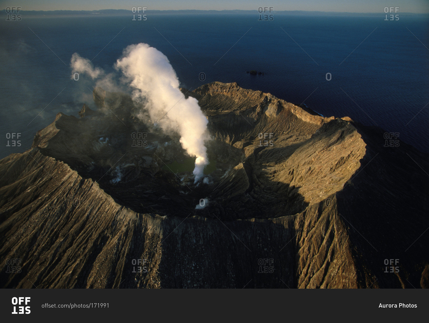 Aerial view of an active volcano in White Island, New Zealand