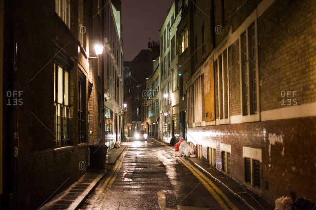 Street at night in London, England