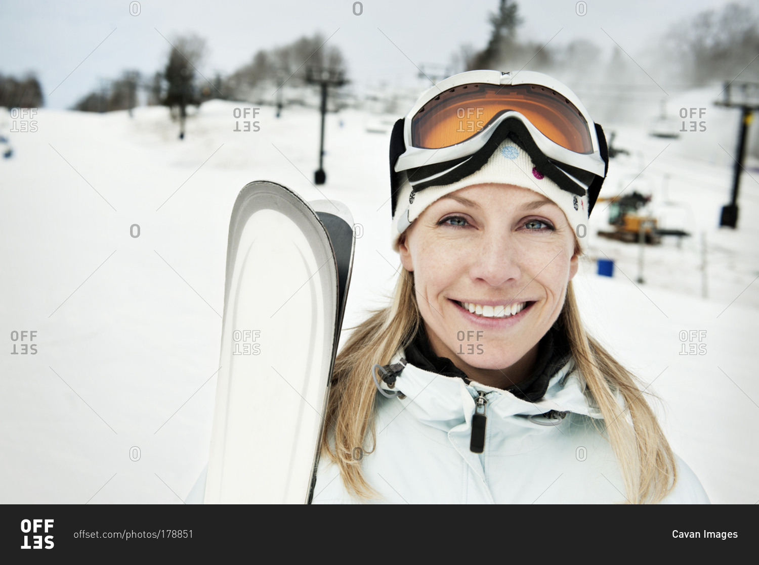 Portrait of a woman on a ski slope