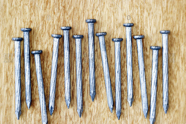 Close-up view of galvanized nails
