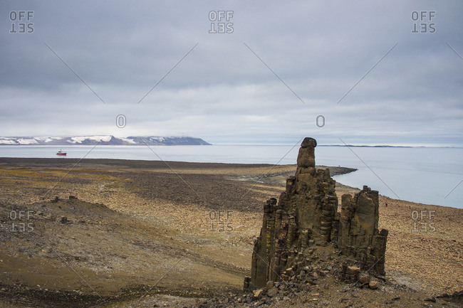Unique sandstone formation in a barren landscape on Freemansundet, Svalbard