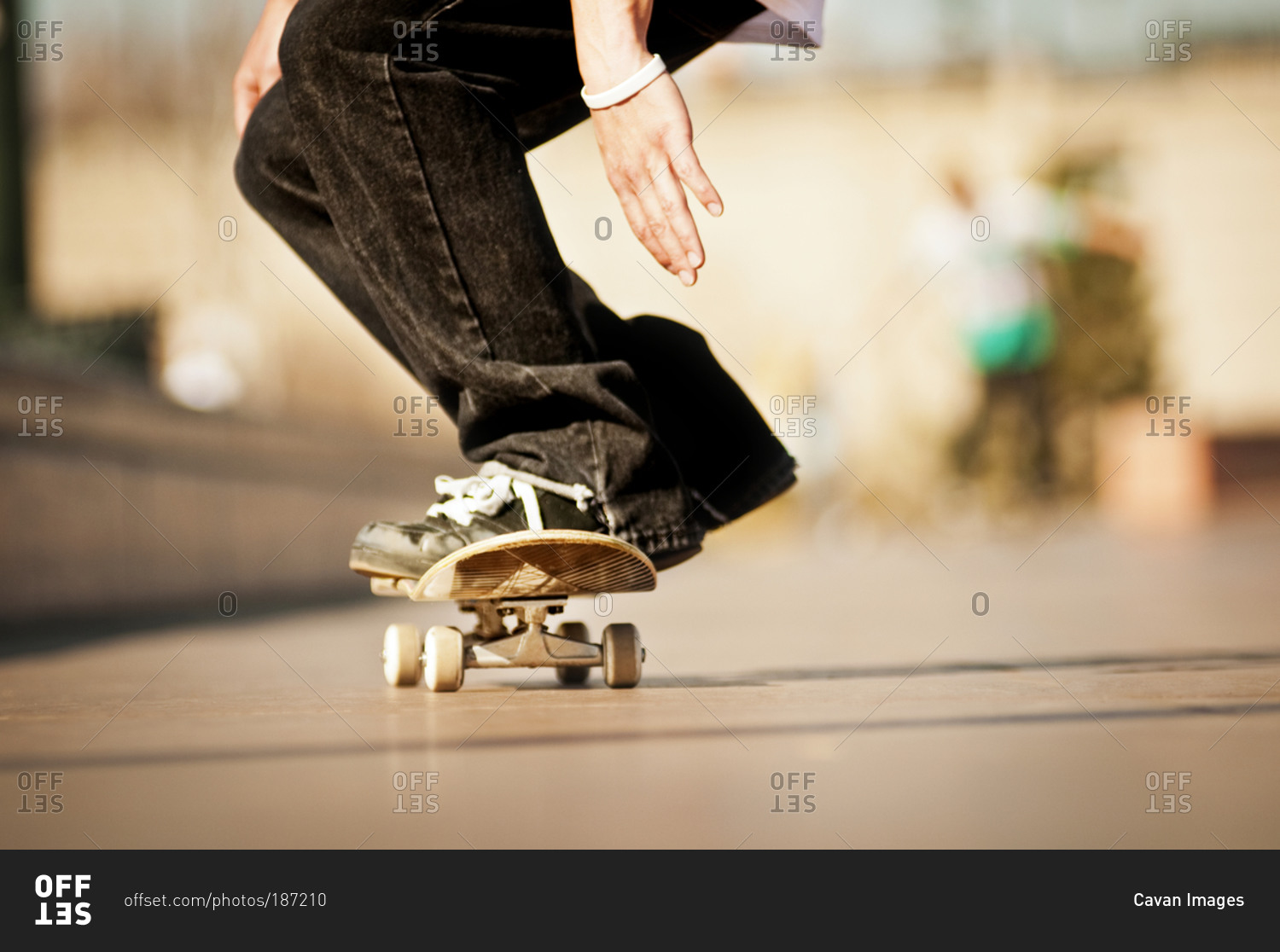 Low level view of skater on skateboard