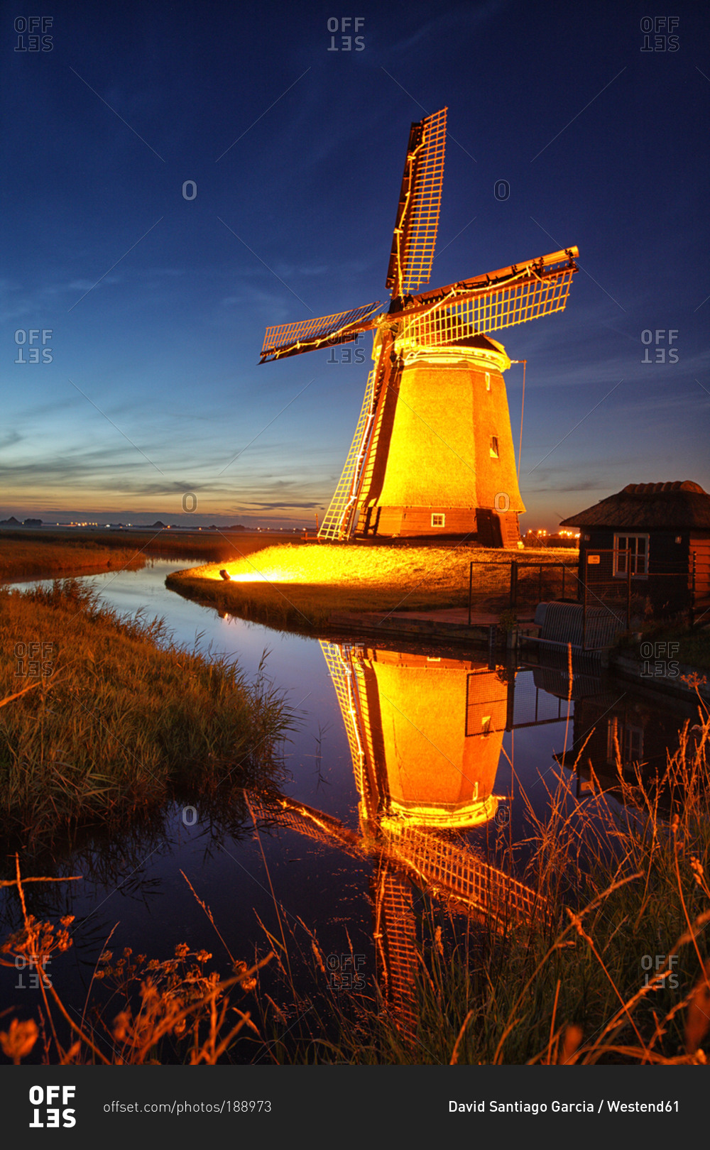Windmill at sunset, Netherlands