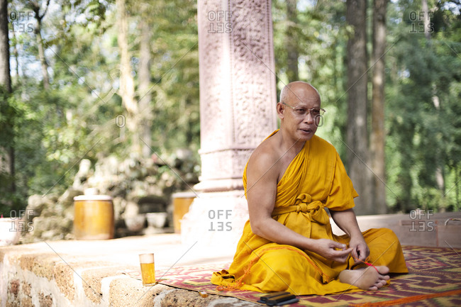 Siem Reap, Cambodia - December 19, 2014: Portrait of a Buddhist monk