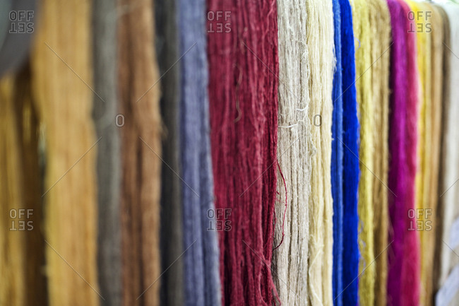 Close up of colorful silk threads
