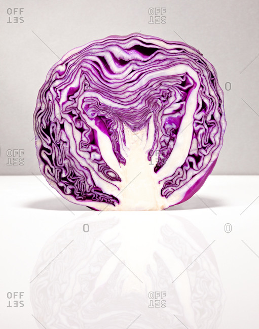 Red cabbage chopped in half