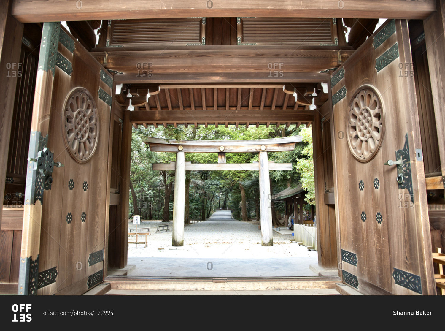 Tori Gate Through Doors Of The Meiji Shrine In Shibuya