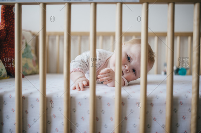 Baby Rolling In Crib Stock Photo Offset