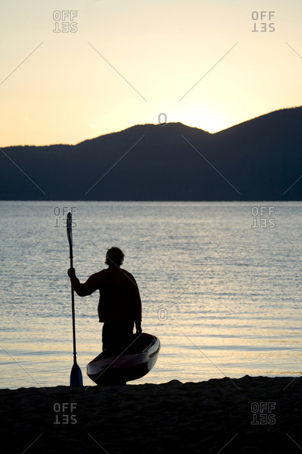 A kayaker near DL Bliss State Park on Lake Tahoe, California
