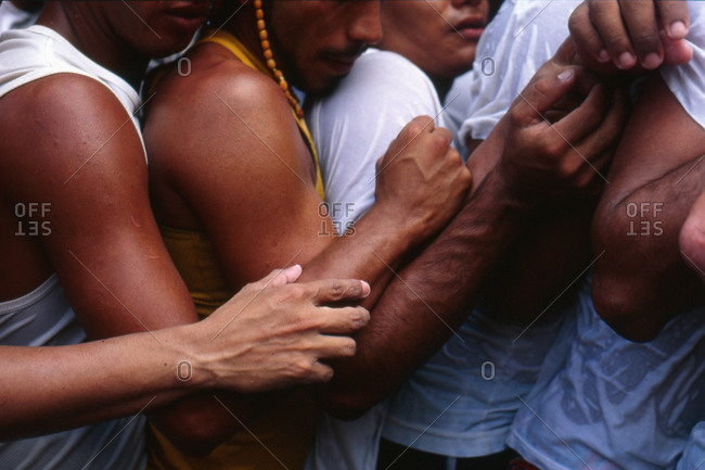 Belém, Pará, Norte, Brazil - September 25, 2014: Men celebrating Fiéis no Círio de Nazaré in Brazil