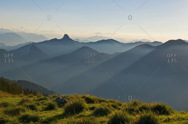 View from Wallberg to Bavarian Alps in the evening