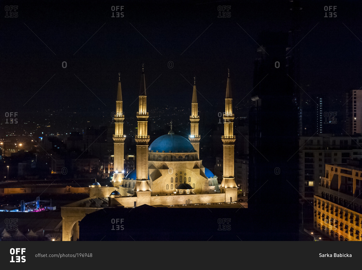The Mohammed Al-Amin mosque in Beirut, Lebanon at night