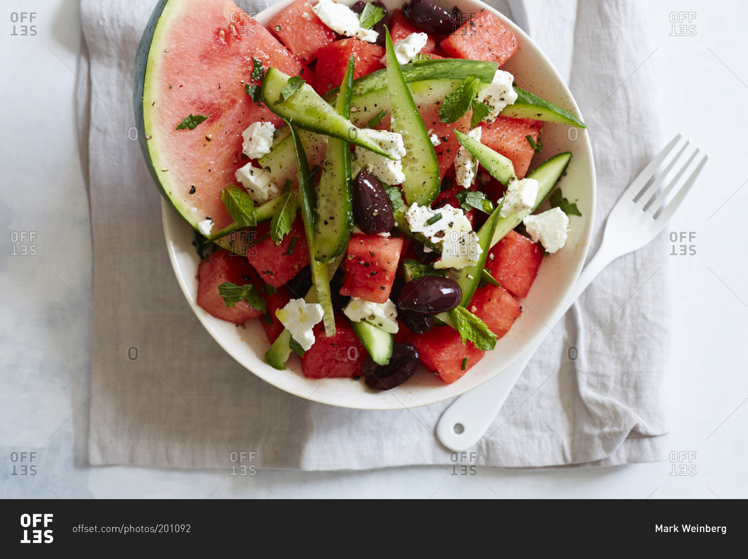 Watermelon salad with veggies and beans