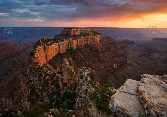 View towards Wotans Throne from Cape Royal on the North Rim of Grand Canyon National Park in Arizona