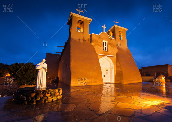 San Francisco de Asis church at night in Ranchos de Taos, New Mexico, USA