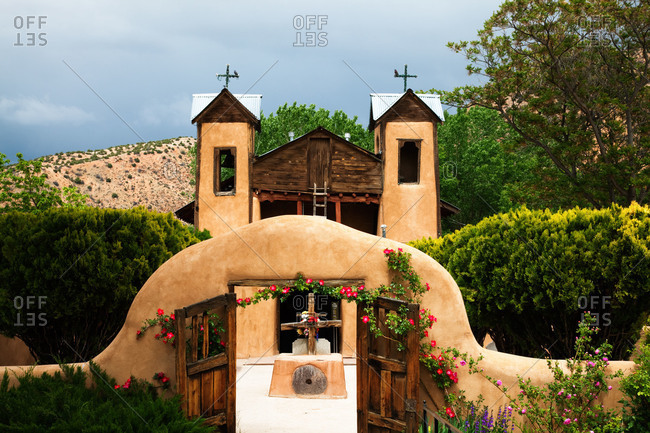Entrance of the Santuario de Chimayo Church in New Mexico, USA
