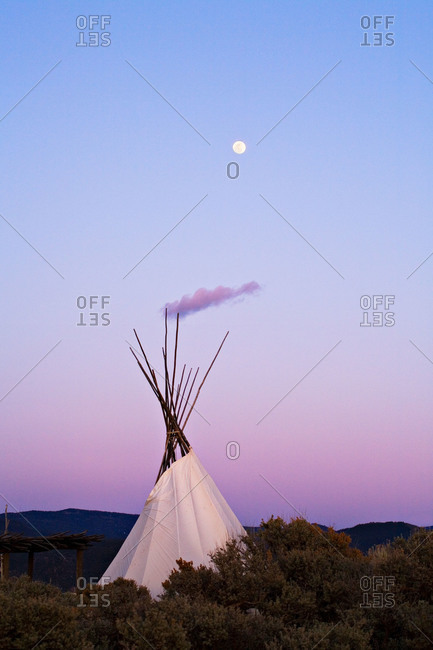 Moonrise over a Tepee near Taos, New Mexico, USA
