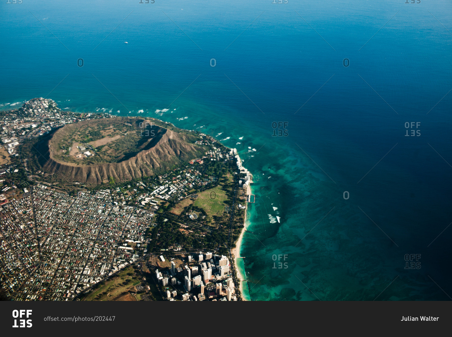 Aerial view of Honolulu and the Diamond Head, Oahu Island, Hawaii stock ...