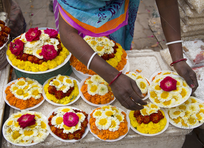 Buddhist offerings for sale at Bodh Gaya in India