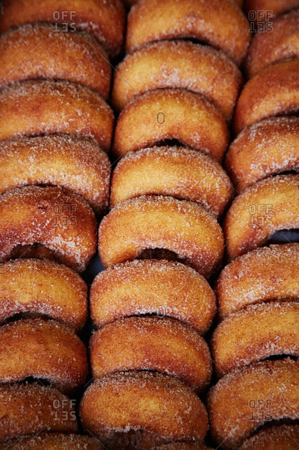Sugary donuts lined up
