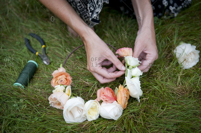 Woman making a flower crown