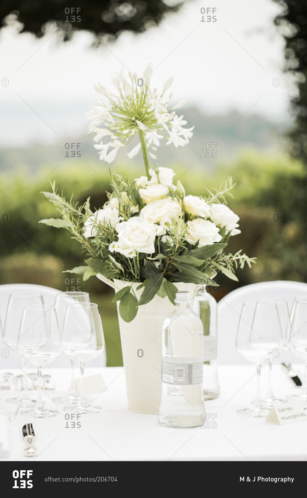 Flower bouquets at a wedding reception