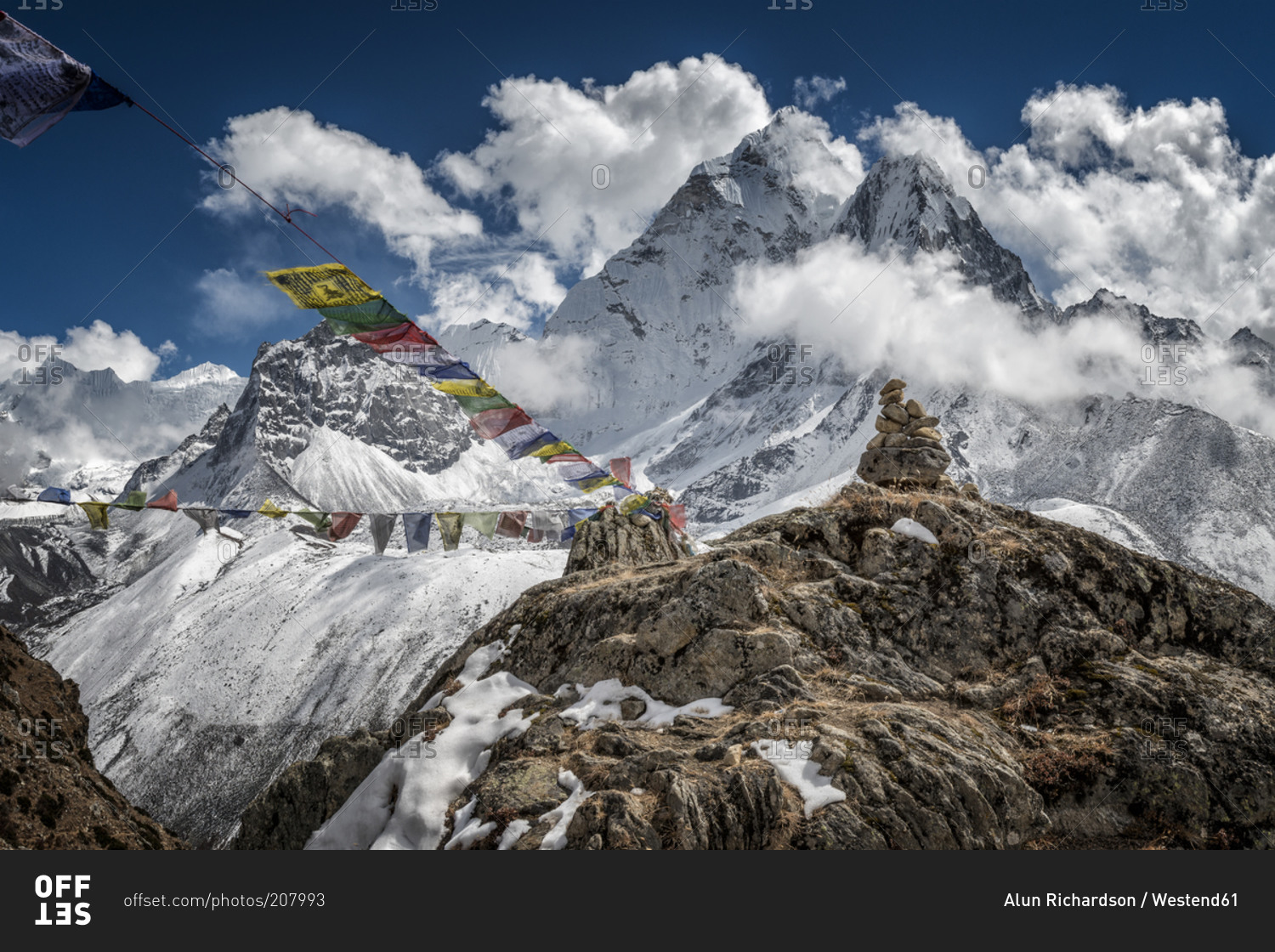 Ama Dablam and prayer flags, Everest region