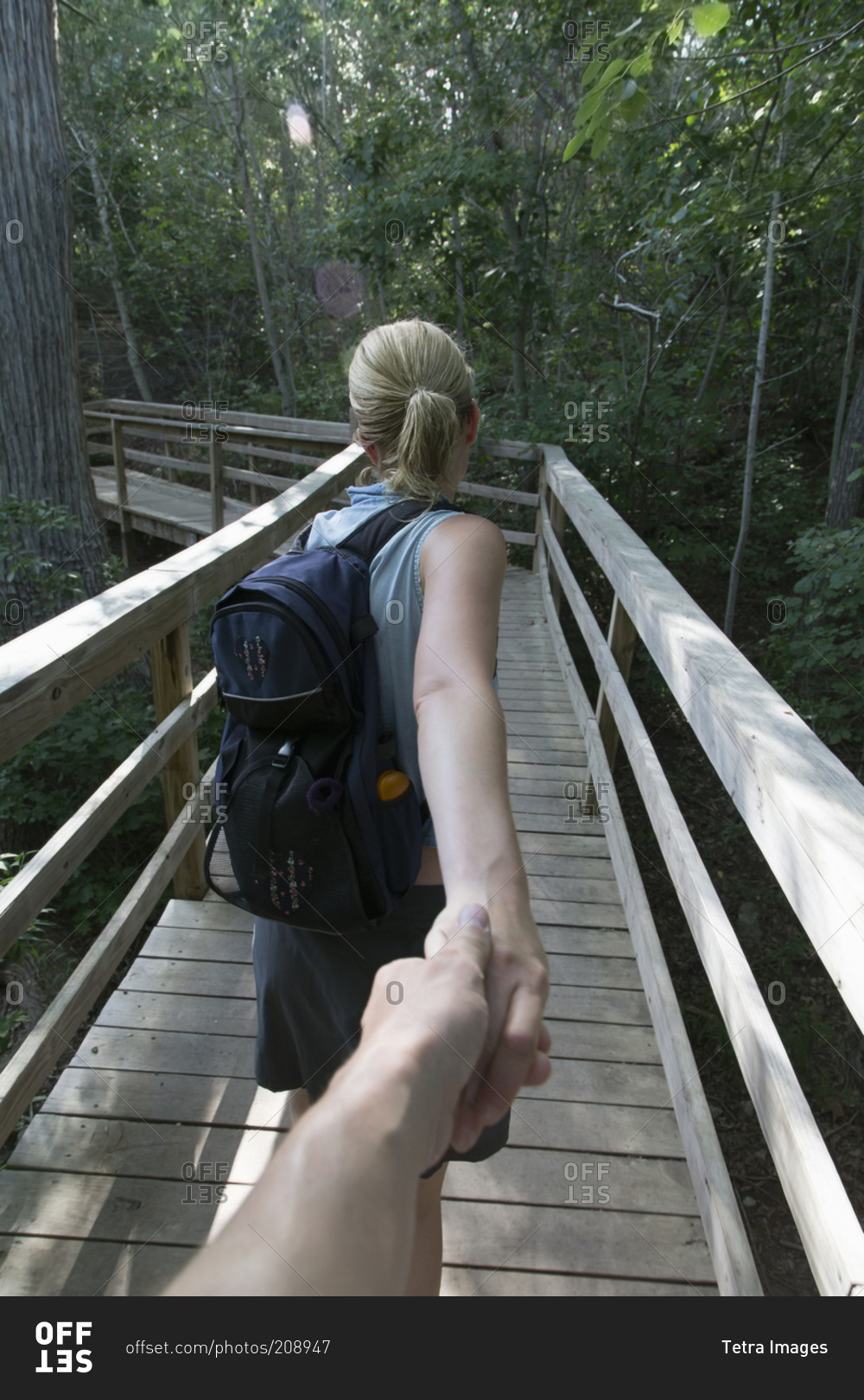 Adult couple holding hands on hike