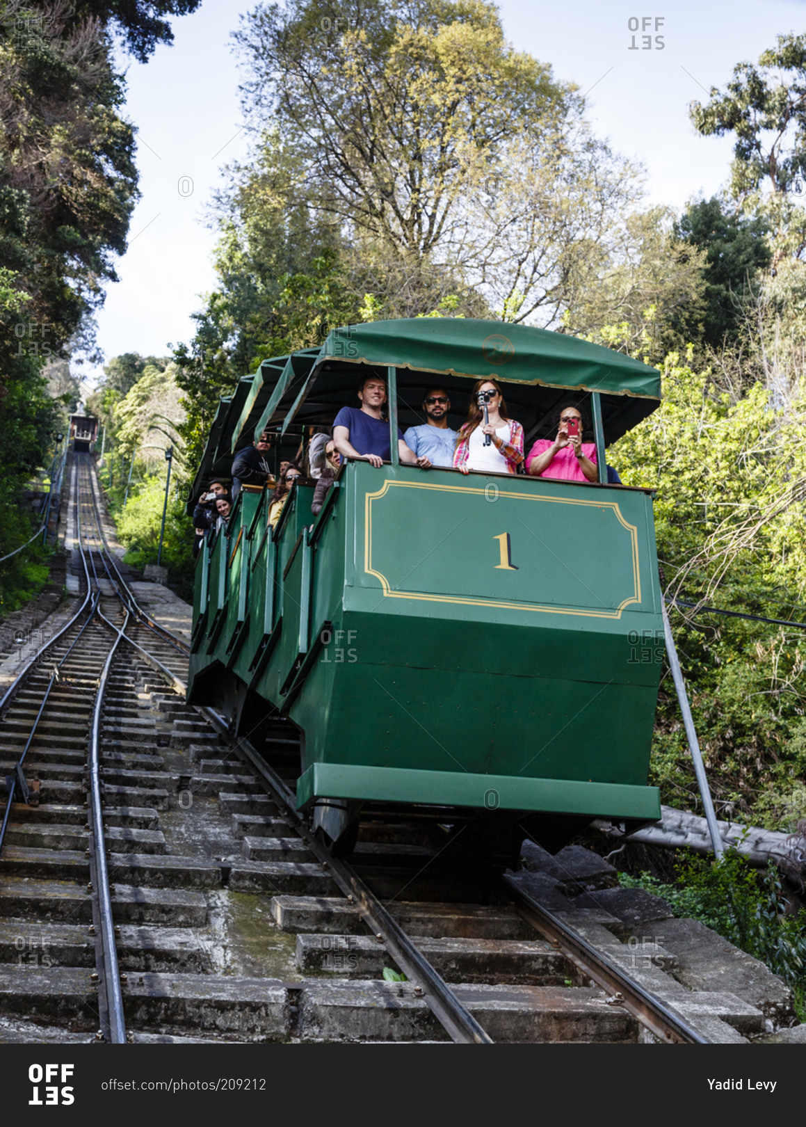 Santiago, Chile - September 21, 2014: Funicular ride to Cerro San ...