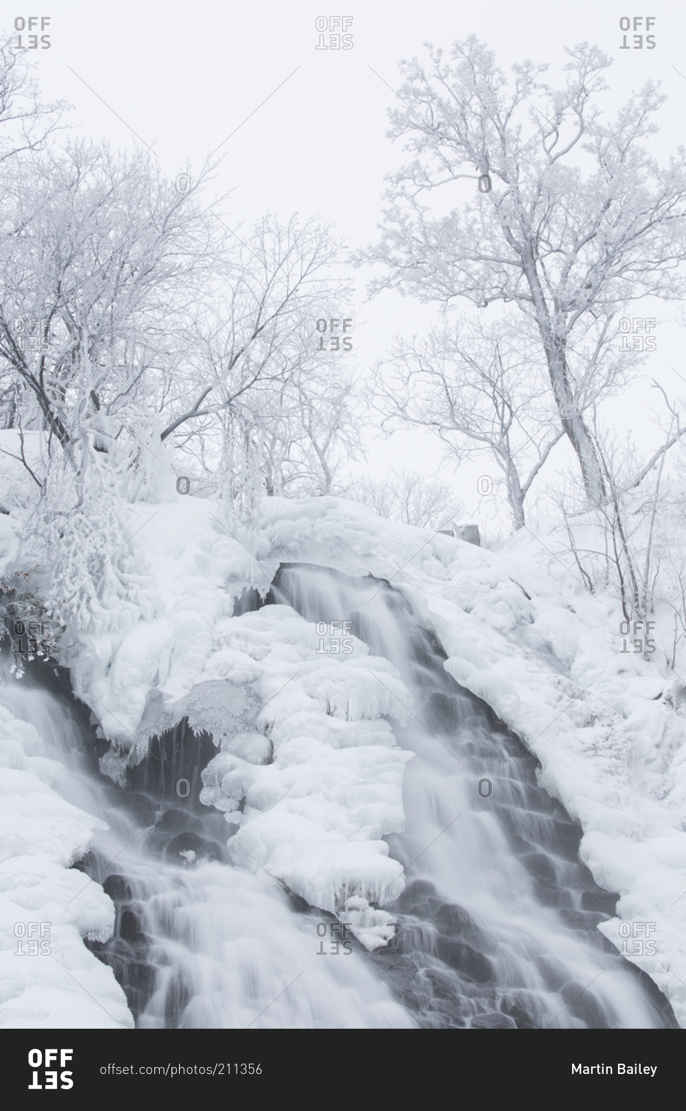 Frozen waterfall in Japanese landscape