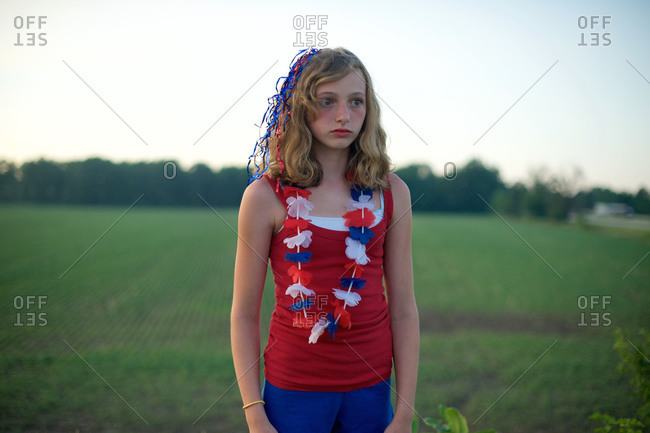 A girl wearing red, white, and blue on the Fourth of July