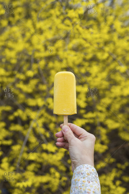 Person holding a yellow popsicle