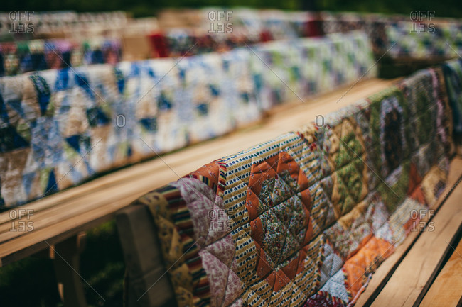 Quilts on a rack
