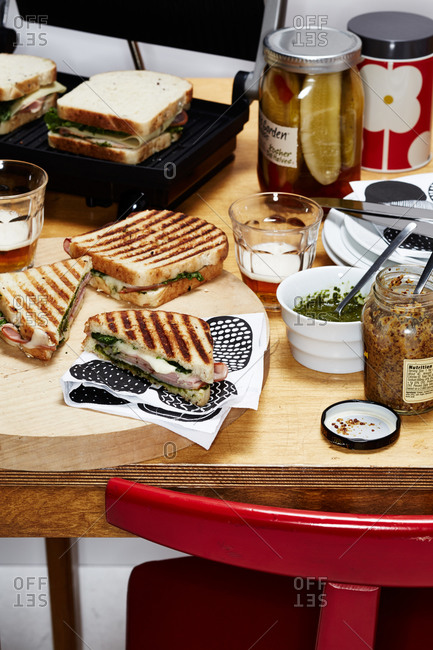 Grilled sandwiches with sauces and sandwich grill