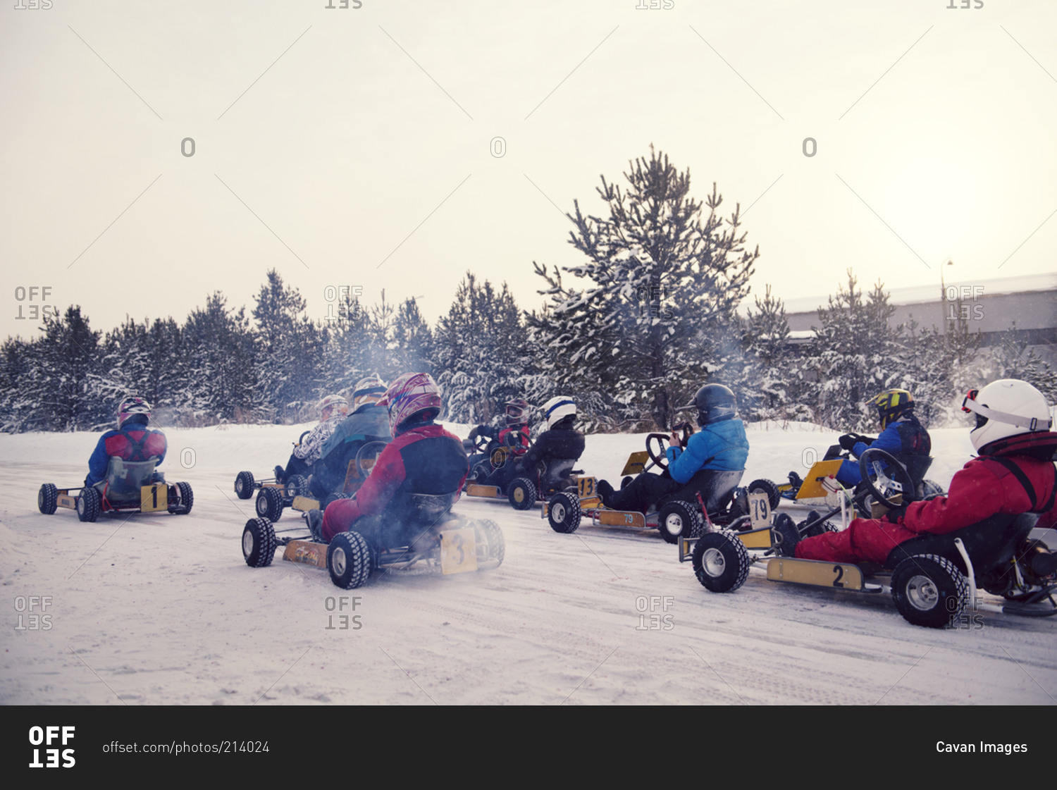 Go-kart race on a snowy track
