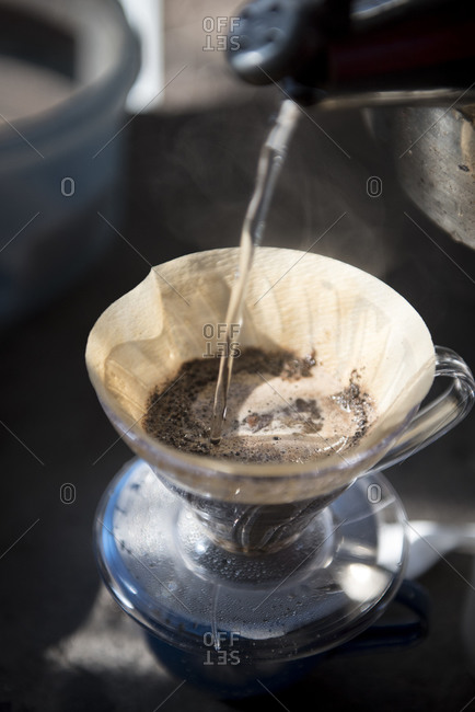 Water pouring into a pour over brewer