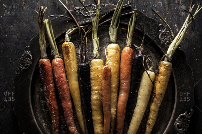 Roasted carrots on a platter