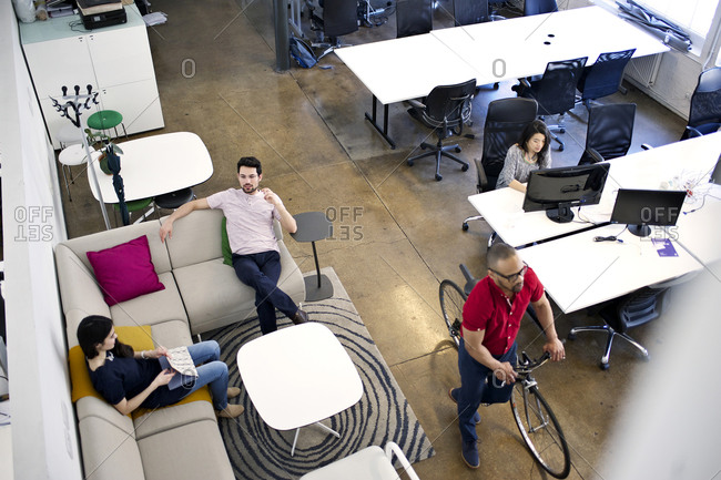 Overhead view of coworkers in casual office