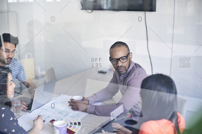 Office coworkers gathered for a meeting