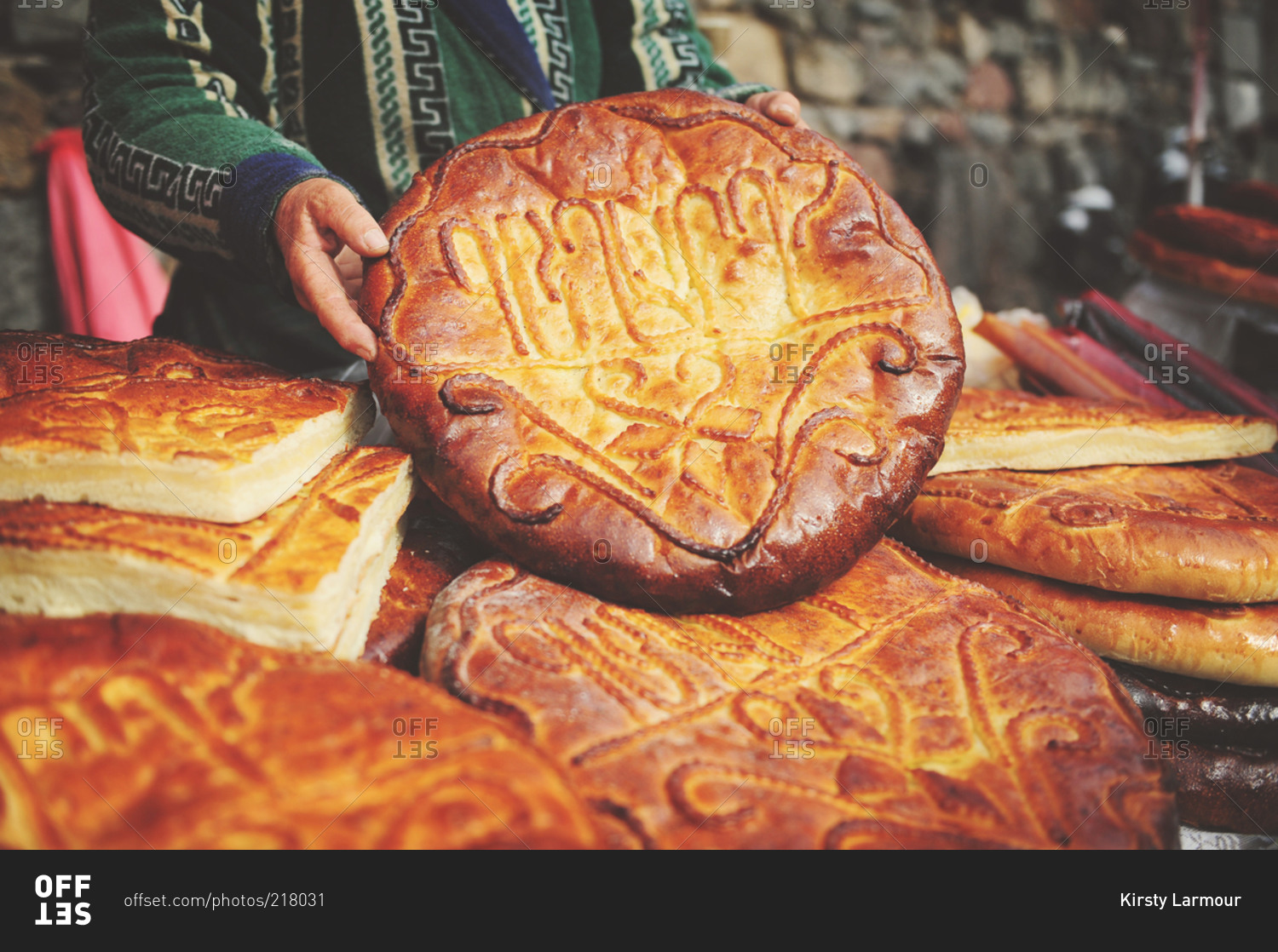 Woman selling gatas, traditional Armenian breads