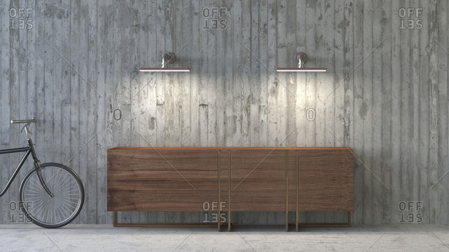 Old-fashioned sideboard in modern ambience, 3D Rendering