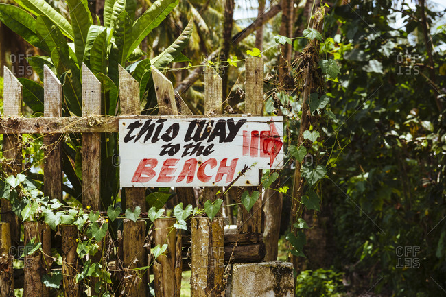 Local sign pointing the way to the beach on Siargao Island, Philippines