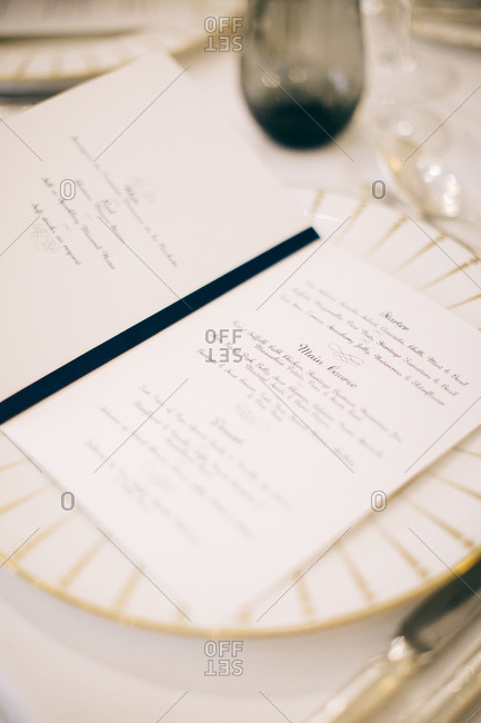 Menu Card At A Wedding Reception Stock Photo Offset