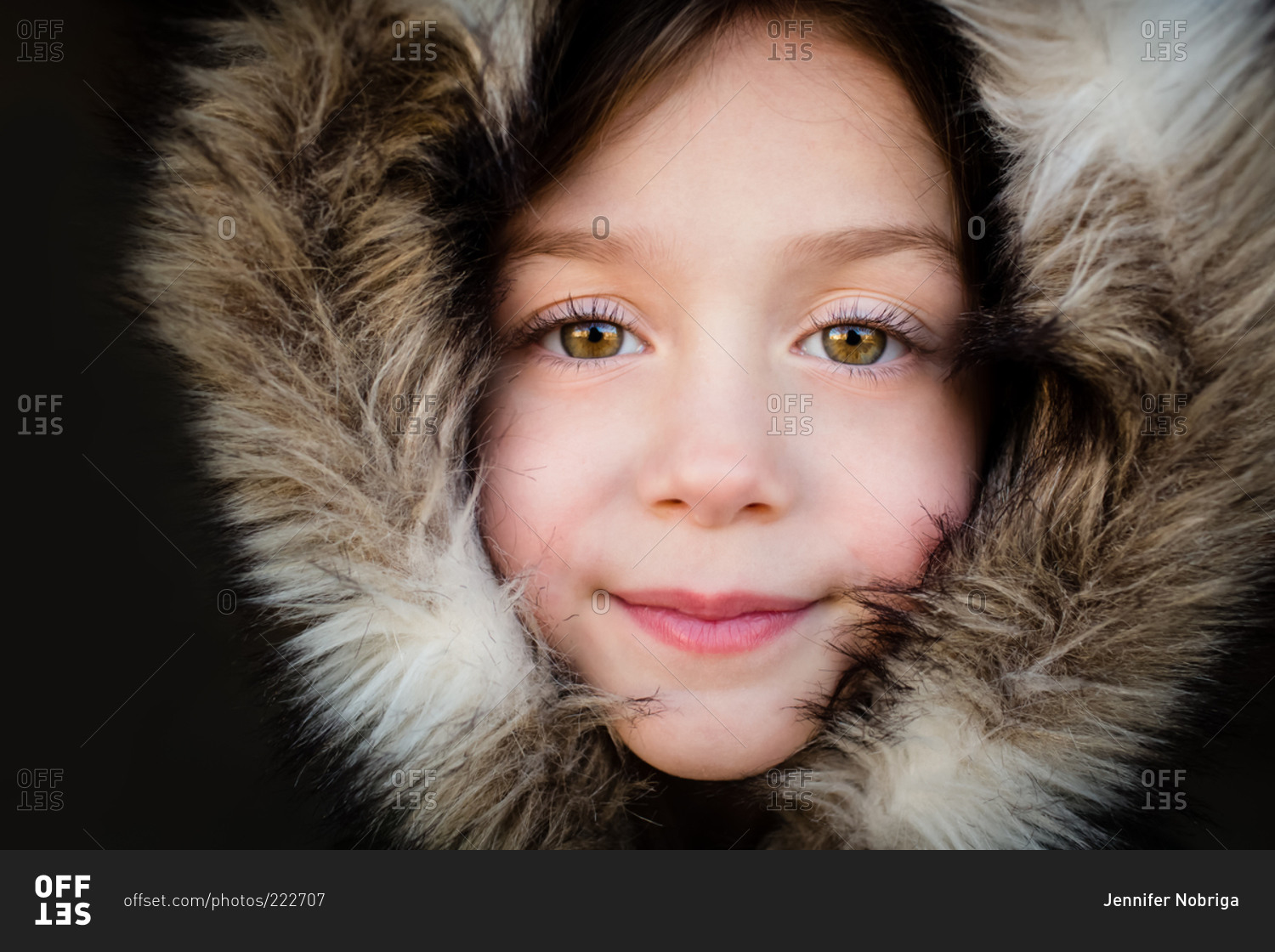 Portrait Of Girl Wearing A Furry Hoodie Stock Photo OFFSET