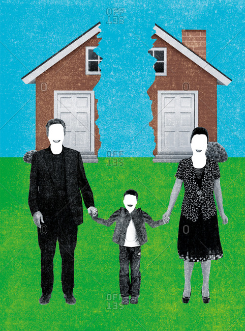 Illustration of a divorced couple with their son