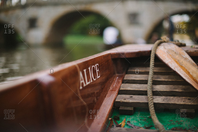 Cambridge, England - October 18, 2014: Wooden row boat named Alice
